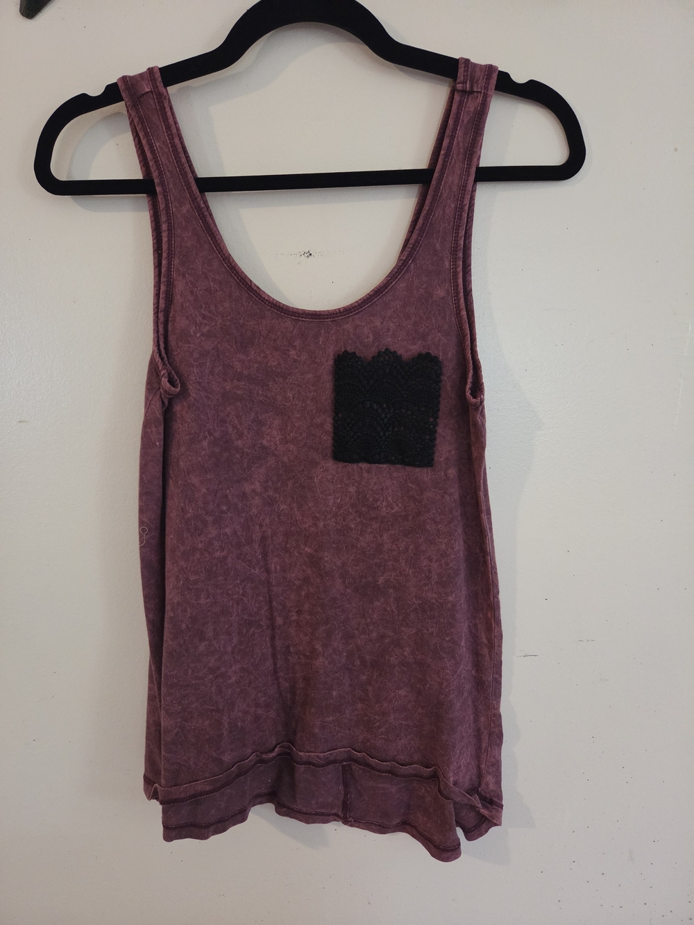 L.O.L. Vintage Washed Plum Tank with Black Lace Pocket